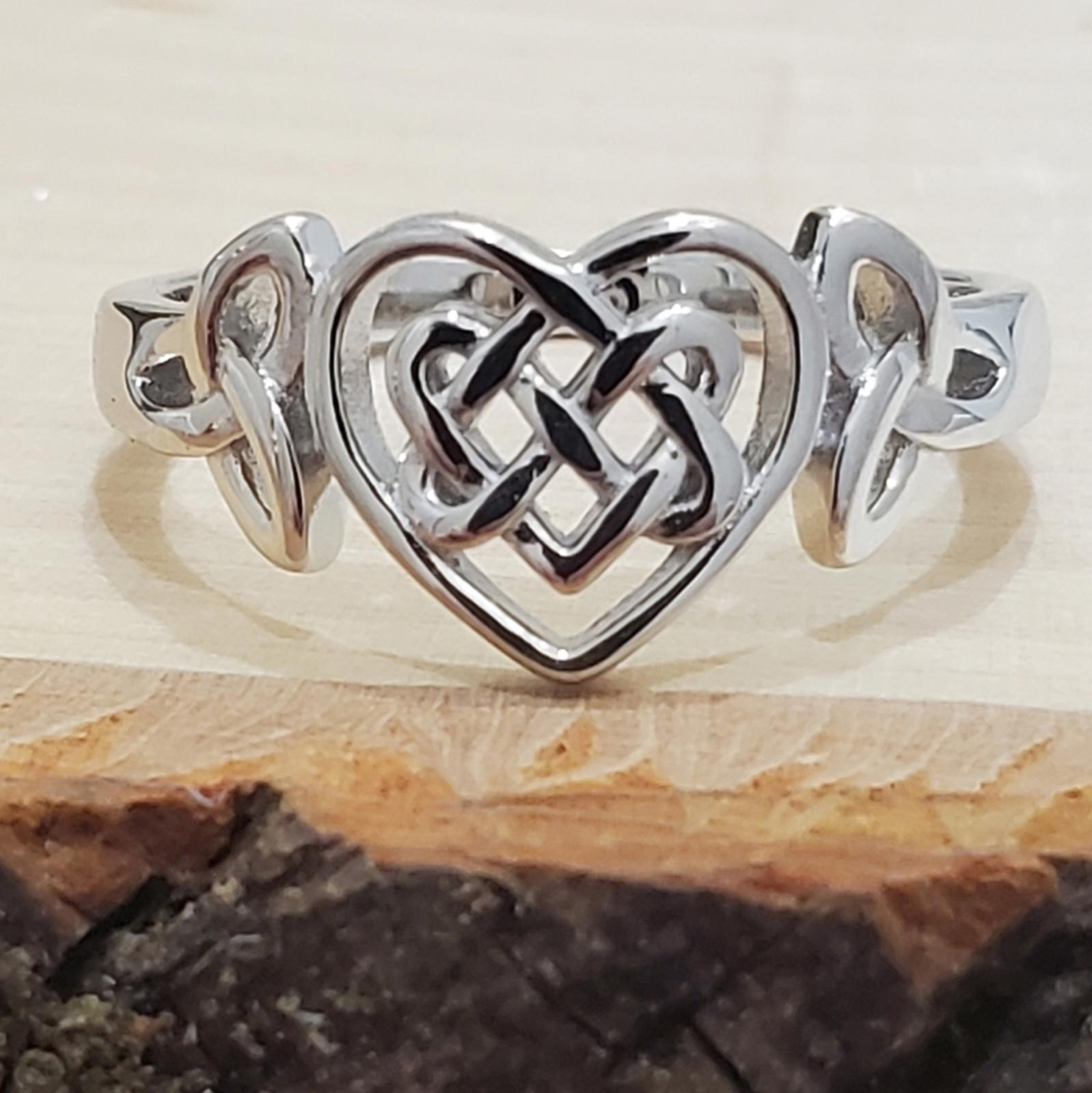 Sterling Silver Platinum-Plated Celtic Knot Heart Eternity Ring - NWT