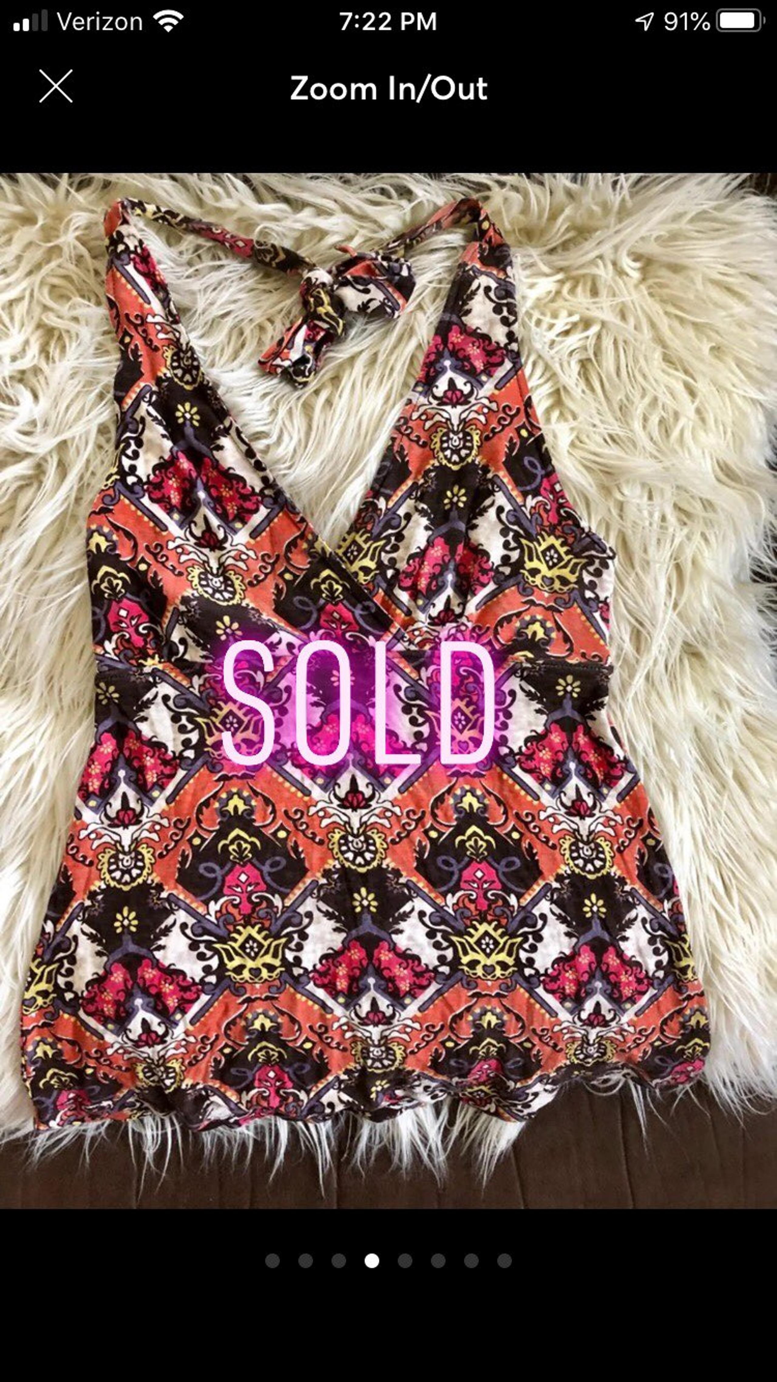 Boho Print V Neck Halter Small