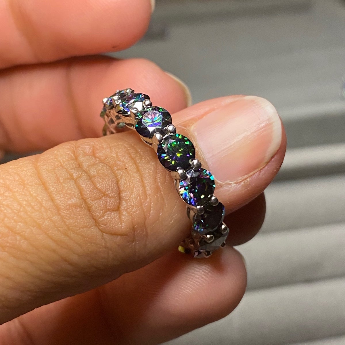 Certified, 7.5CT TW Dark Mystic Moissanite Eternity band