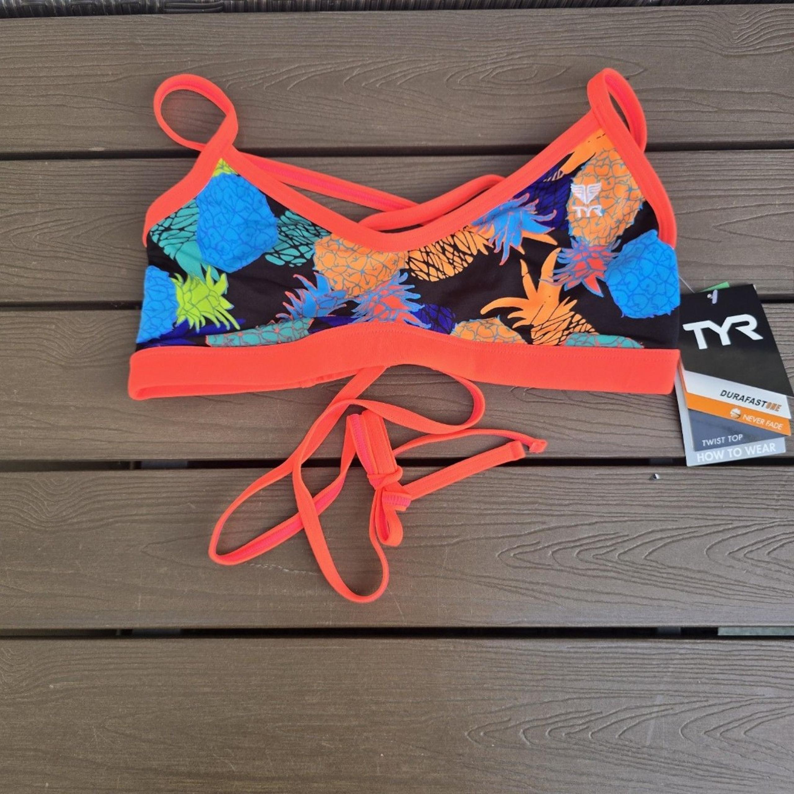 TYR Women's Durafast Pineapple Panama Twist Multicolor Bikini Top Size L New