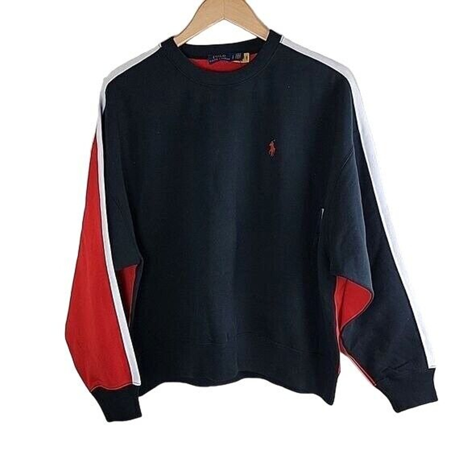 Polo Ralph Lauren Womens Colorblock Fleece Sweatshirt size M Black Red Polo Logo
