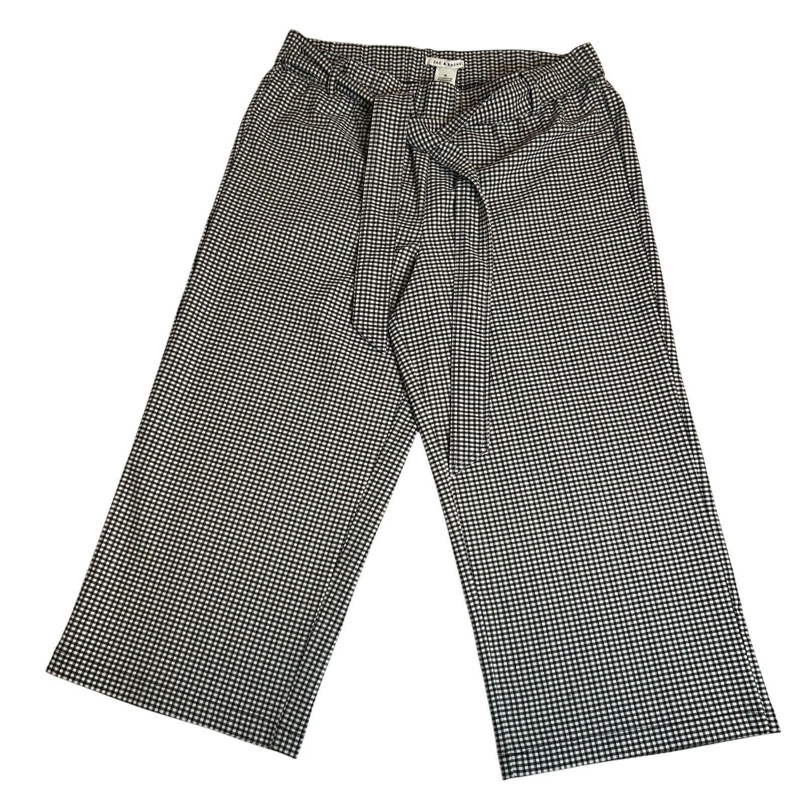 NEW ZAC & RACHEL Straight High Waisted Black White Gingham Cropped Pants Size 16