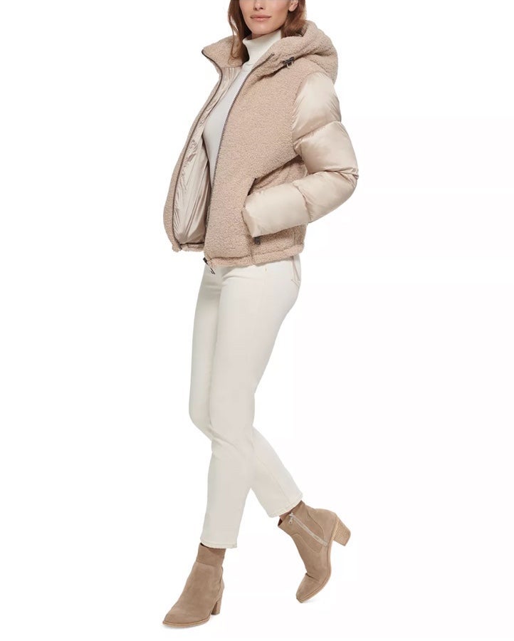 CALVIN KLEIN Hooded Mixed-Media Puffer Coat Original price 300
