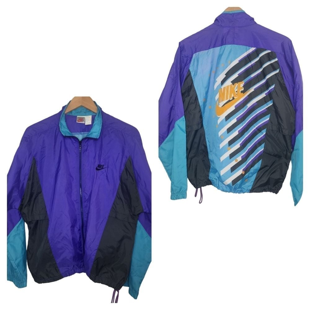 Vintage Nike Mens Medium Grape Teal Colorful 1990's Windbreaker Track Top Jacke