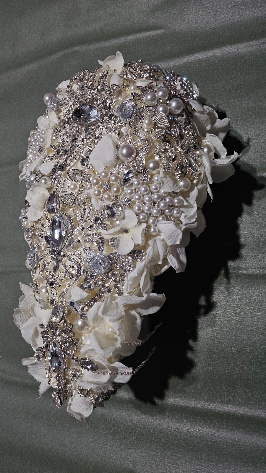 White Hydrangea Drop Brooch Wedding Bouquet
