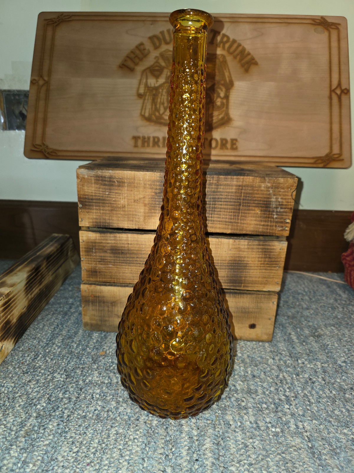 Vintage Empoli Amber Hobnail Glass Vase