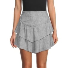 BCBGeneration Women's Black/White Tiered Linen Blend Mini Skirt Size Large