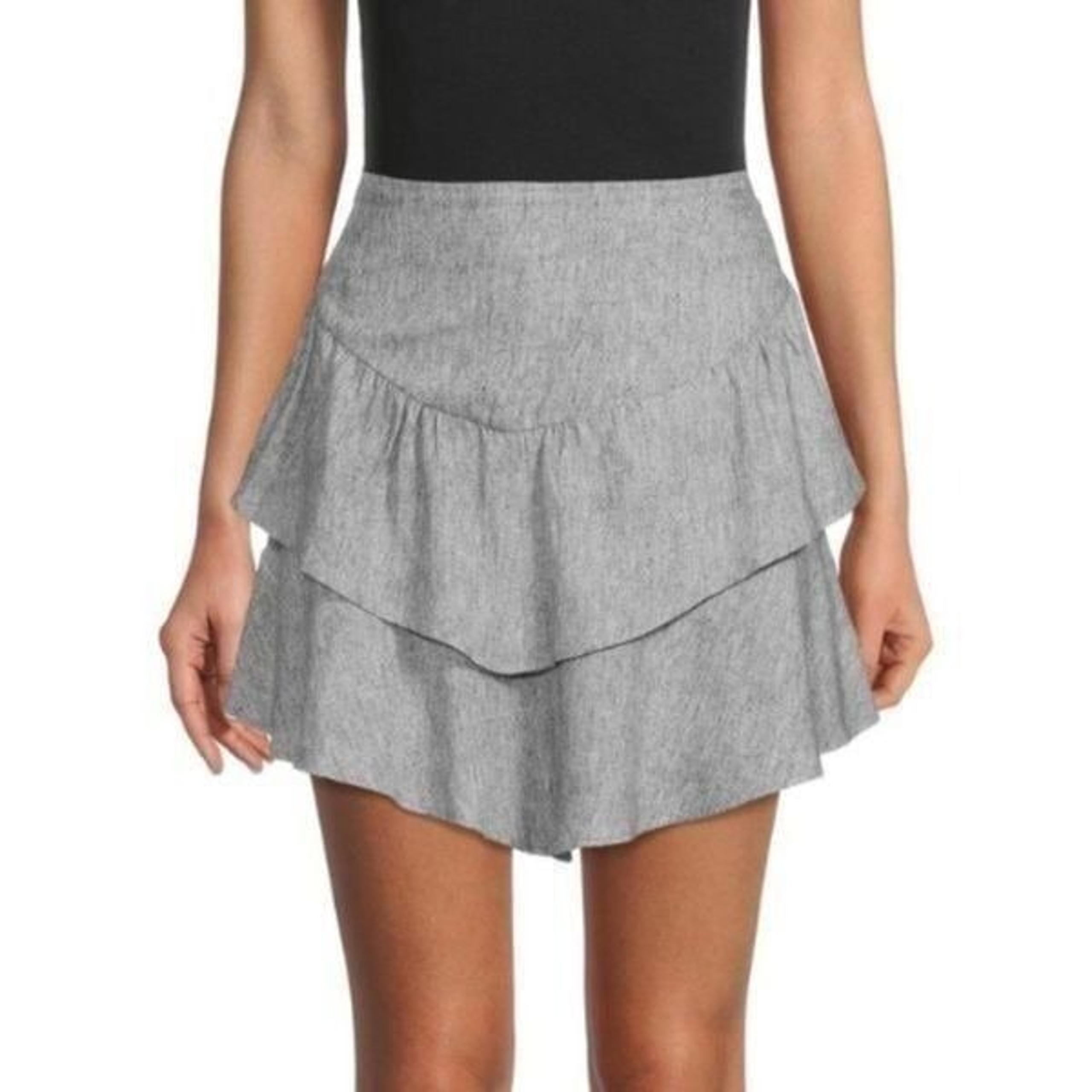 BCBGeneration Women's Black/White Tiered Linen Blend Mini Skirt Size Large