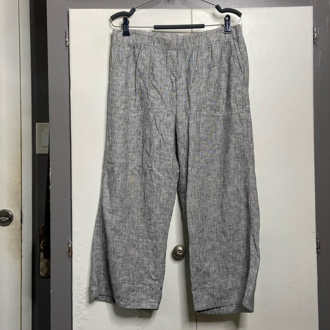 CUT LOOSE Capri pull up Pant L Linen Cotton Cropped Lagenlook Heather gray ankle