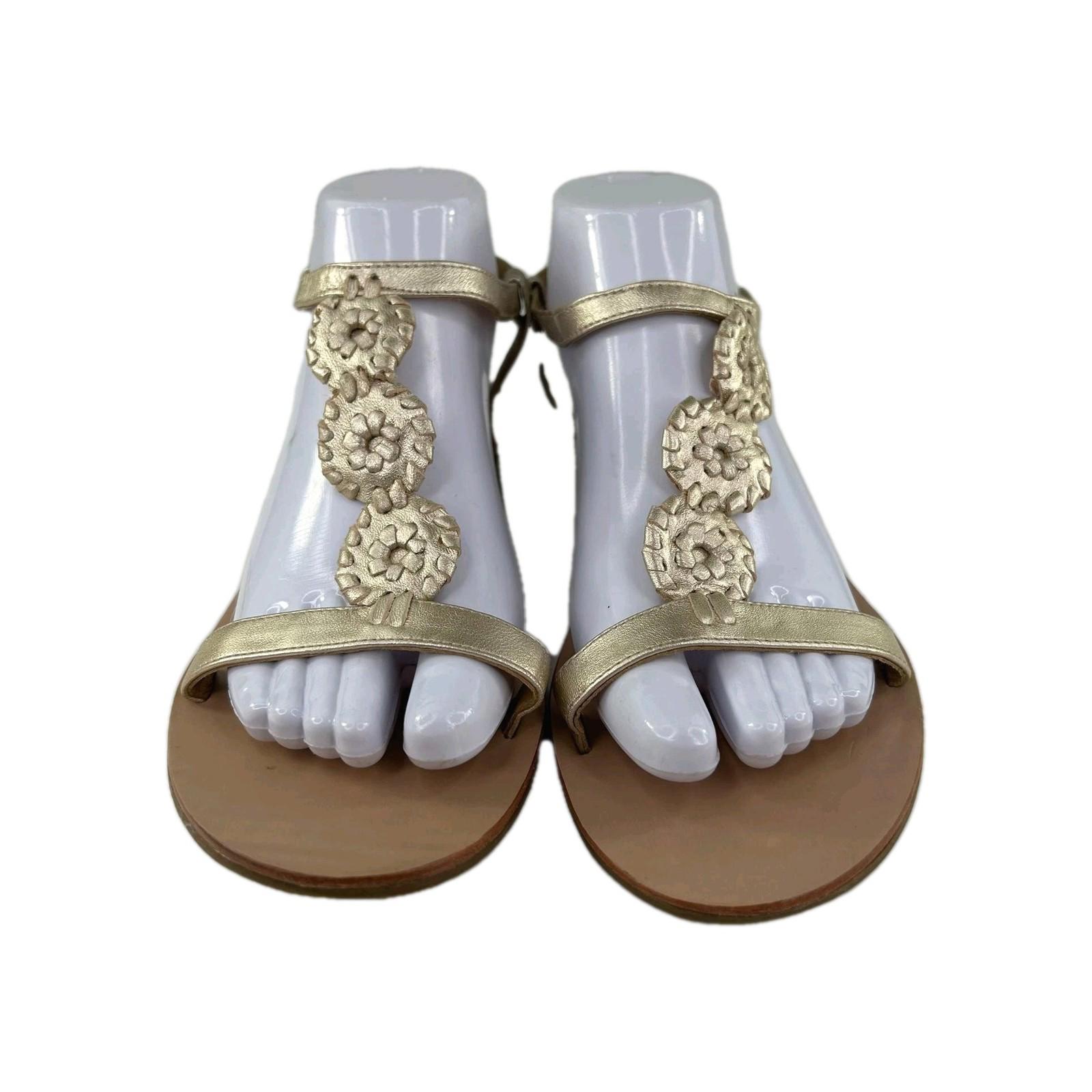 Jack Rogers Women's Navajo Metallic Gold Sandals US 9 M T-Strap Flat Shoes