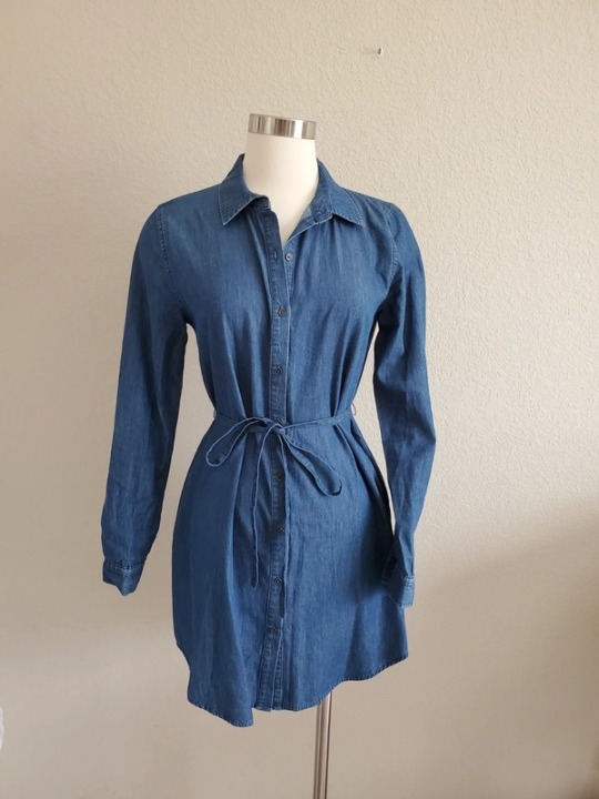 chambray button down long sleeve dress