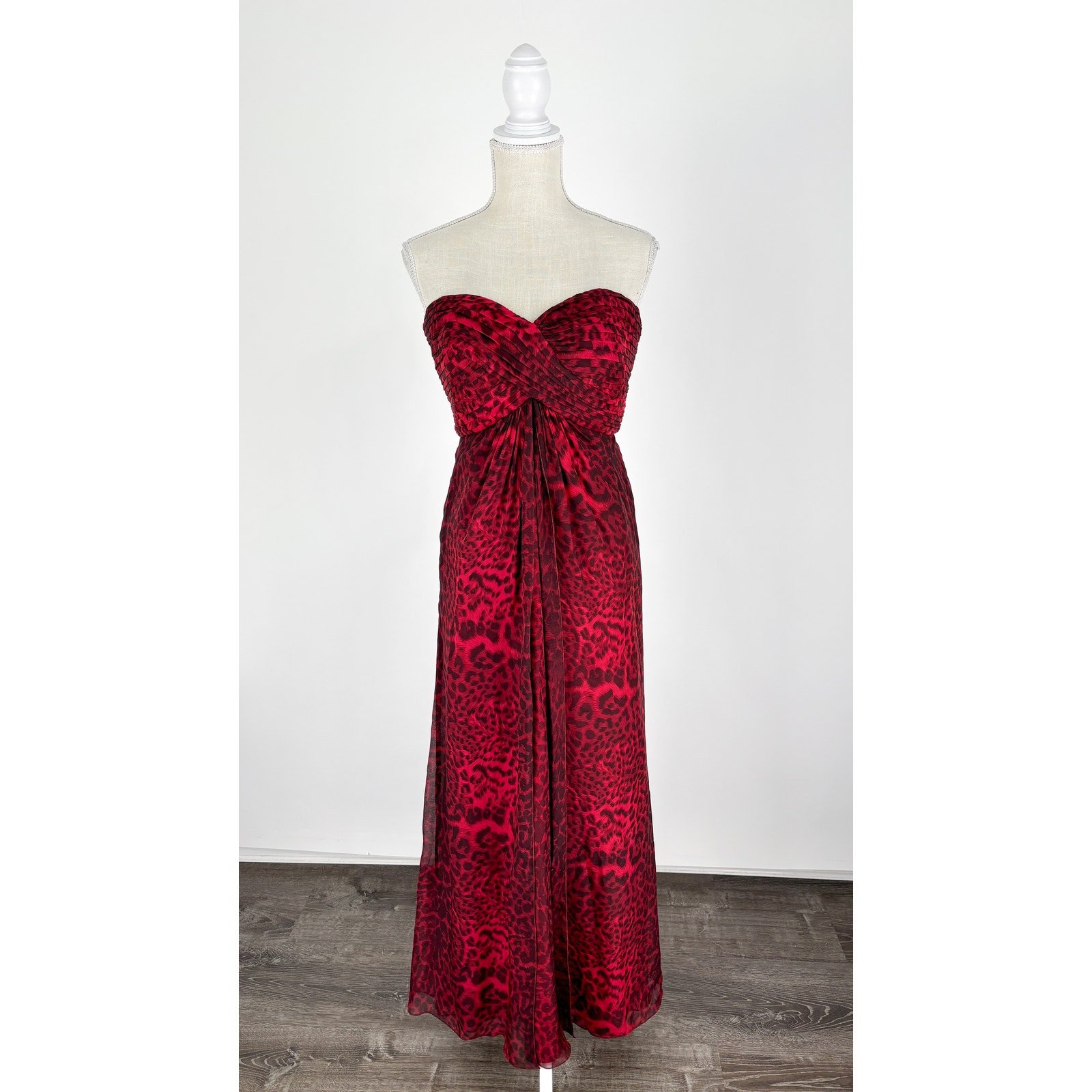 Tadashi Shoji Womens Silk Strapless Sweetheart Leopard Maxi Dress Size 4 Red