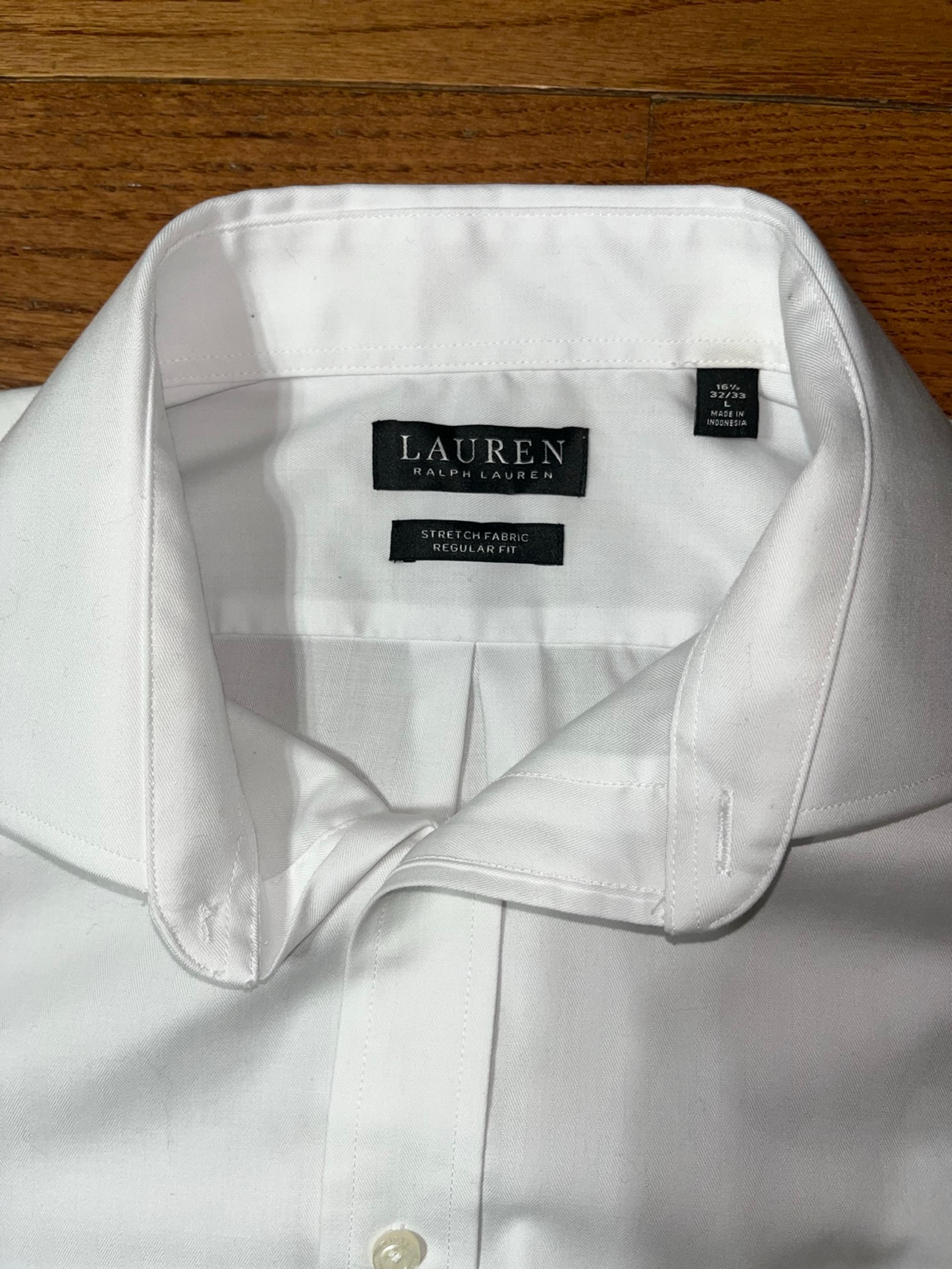 NWOT Ralph Lauren Men’s Dress Shirt White Button Down Dress Black 16 1/2 Large L