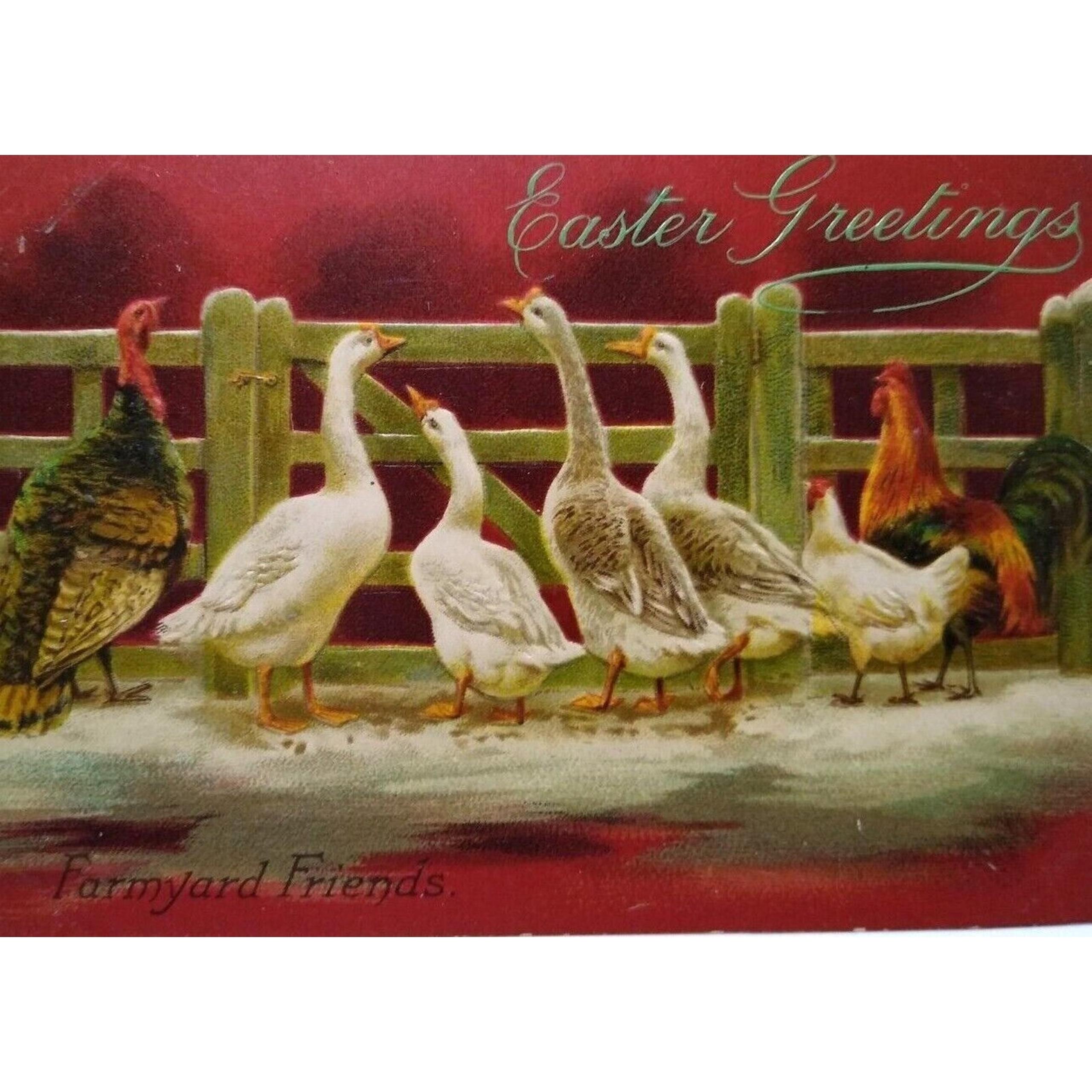 Easter Postcard Artist Helena Maguire Farmyard Friends Geese Rooster Tucks 6635