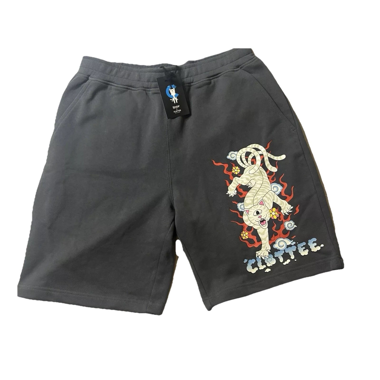 RIPNDIP X CLOT Grey Sweat-Shorts Men's Medium Clottee Drawstring Sold Out NWT
