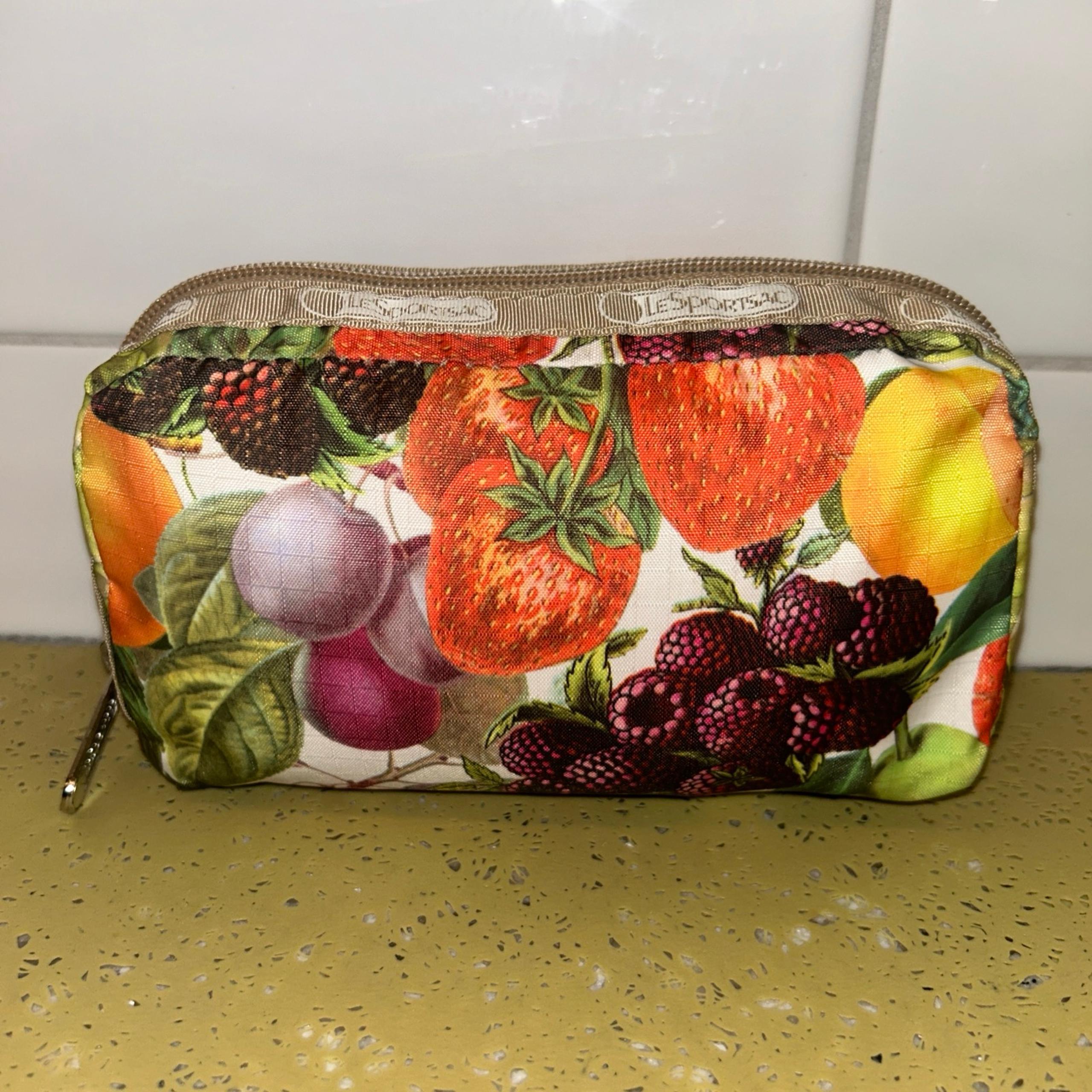 LeSportsac Garden Fruit Travel Cosmetic Makeup Purse Bag Vintage Made In The USA