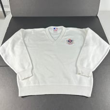 VTG 80s Nutmeg MLB Boston Red Sox Baseball Sweatshirt Medium White VNeck Sweater