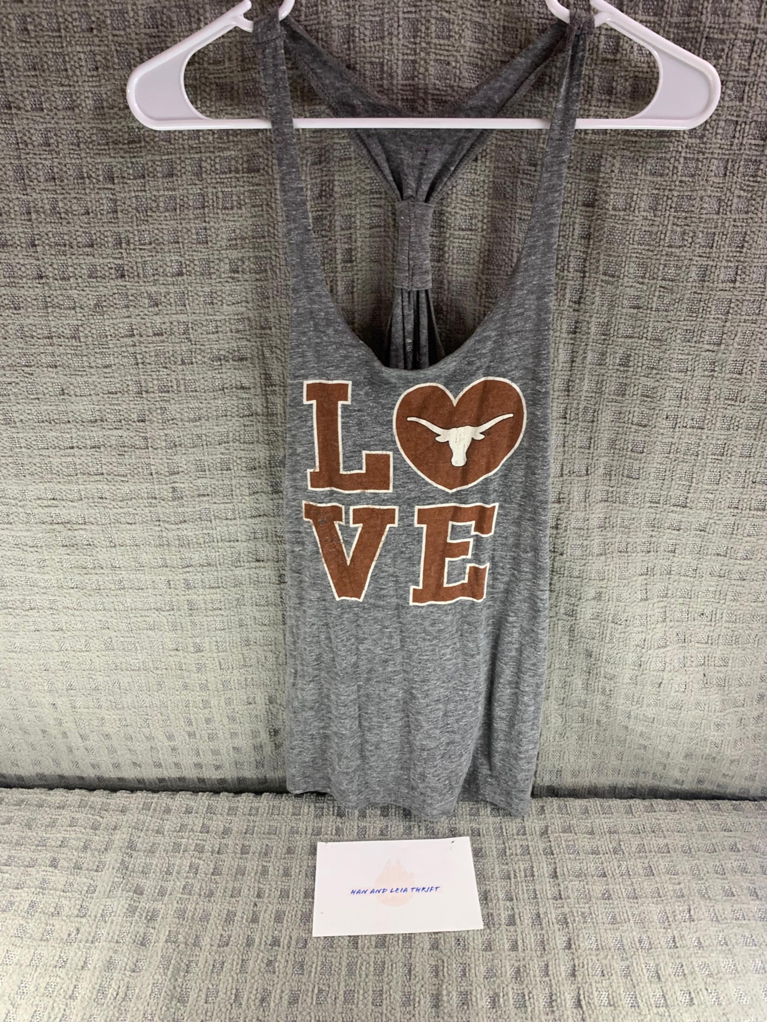 COLOSSEUM Heather Gray “LOVE” University of Texas Longhorns UT Racerback Tank S.