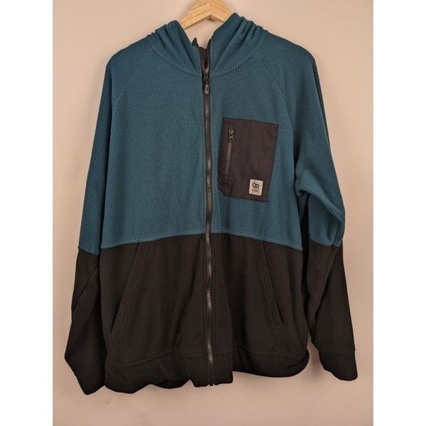Outdoor Research Trail Mix Hoodie Mens XL Black/Green Grid Microgrid Fleece