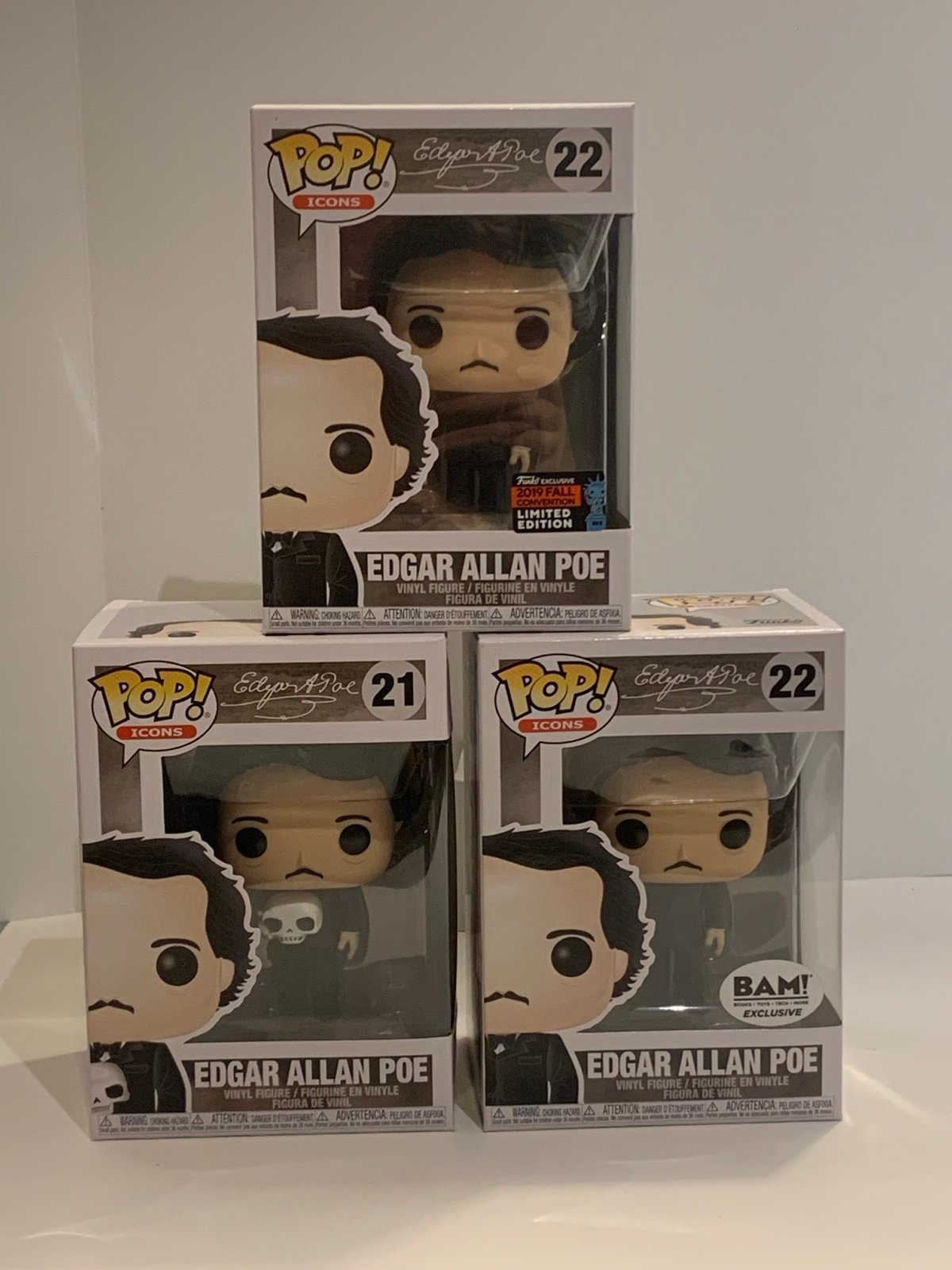 Edgar Allan Poe#21 &22(2) Author Icons BAM & 2019 Fall Con Ex Funko Pop Bundle