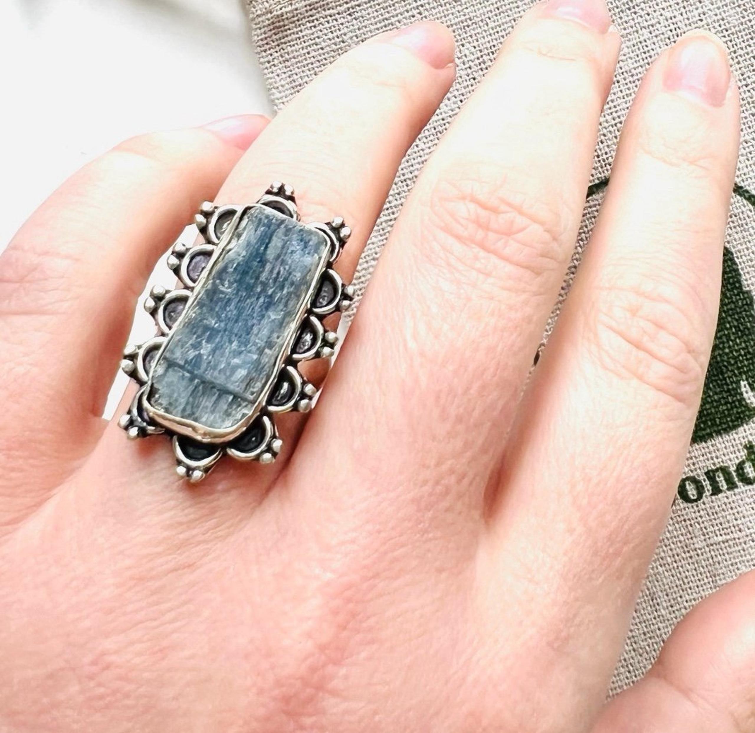 Raw Kyanite Silver Ring Size 6.5