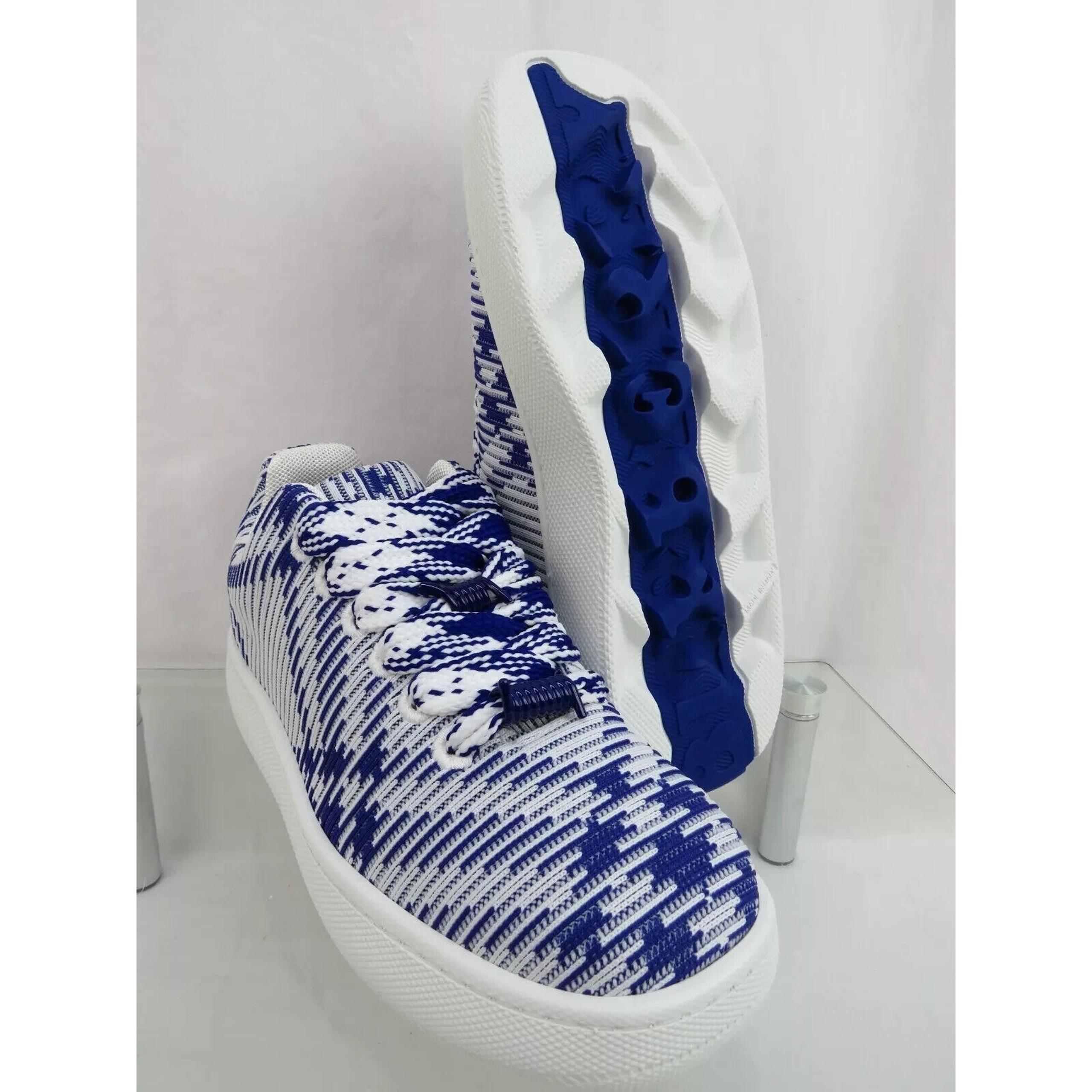 $ 900 NIB BURBERRY BOX BLUE CHECK CANVAS LOGO PLATFORM SNEAKERS 11 US 44 ITALY