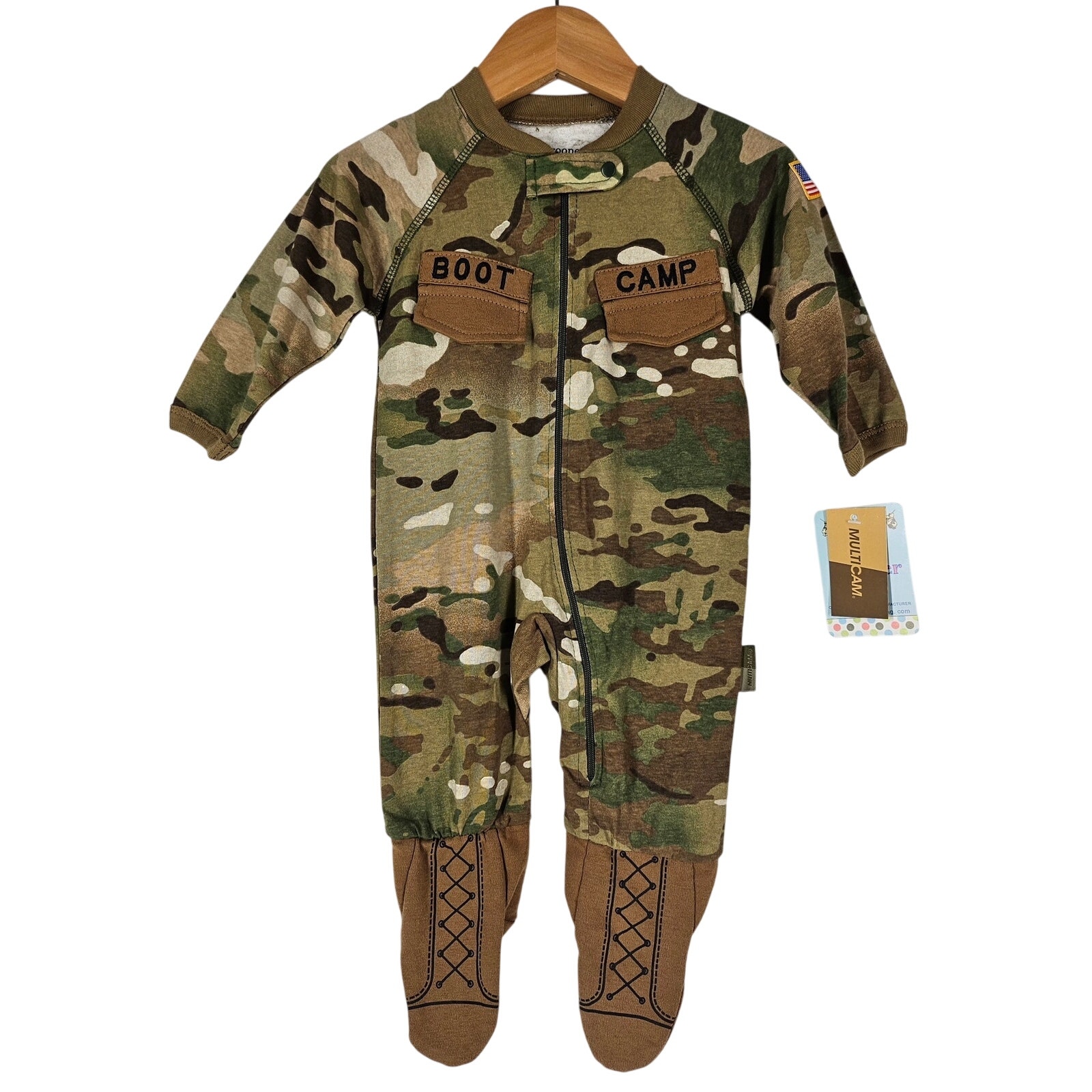 TINY TROOPER BABY MULTICAM CAMOUFLAGE CRAWLER WITH BOOTS - SIZE 3/6