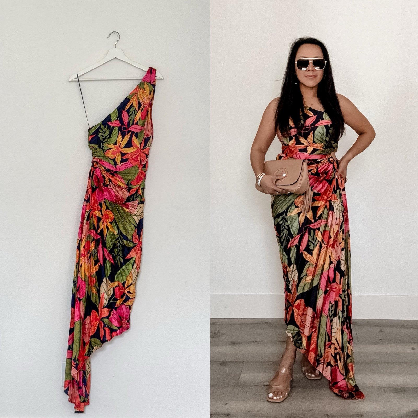 Multicolor Floral Asymmetrical Pleated Dress (S)