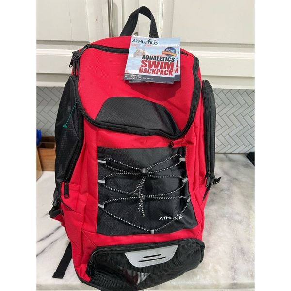 Athletico Swim Backpack Large Black Mesh Gear Bag Waterproof Pockets Sports