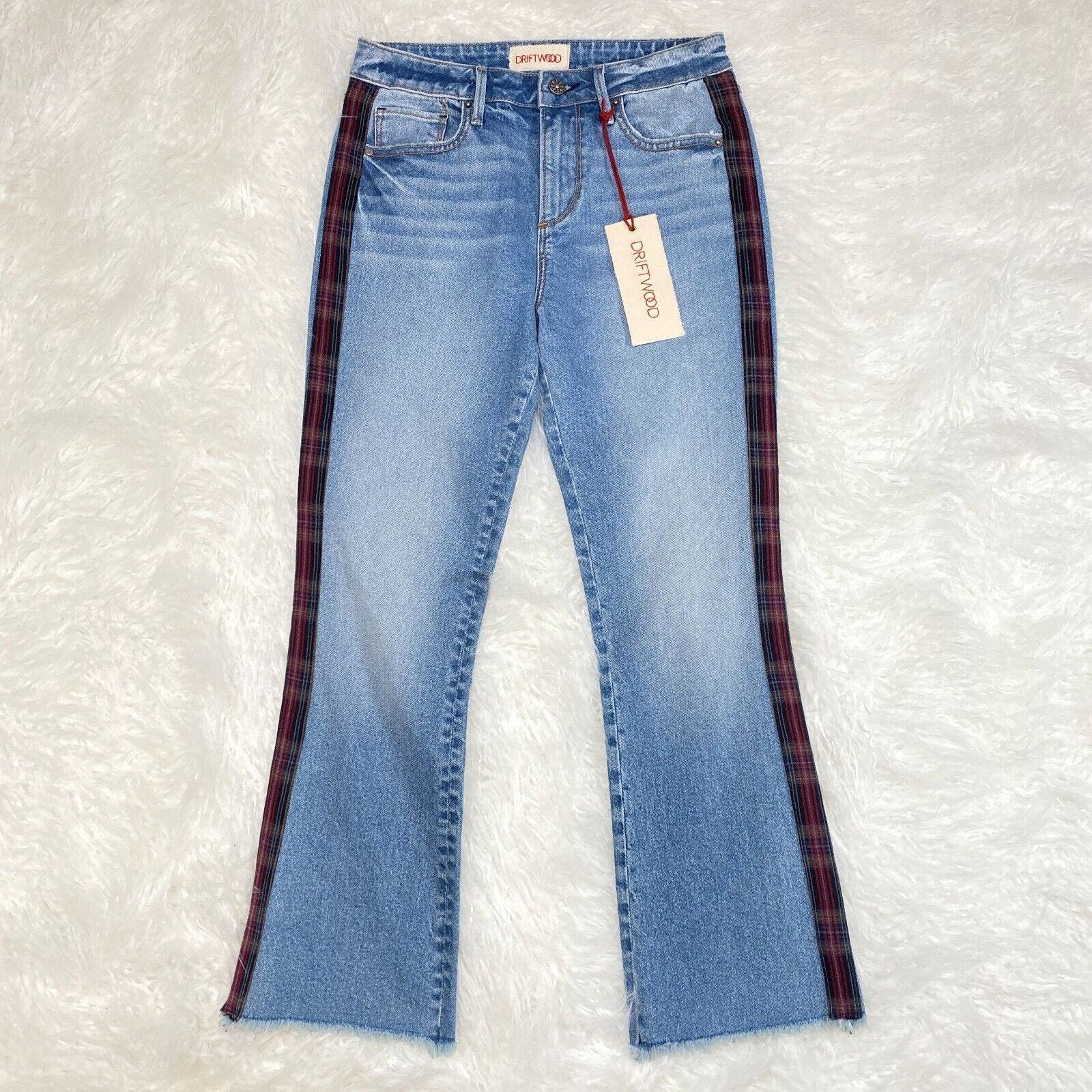 DRIFTWOOD ROXY PLAID KICK FLARE CROPPED JEANS PLAID STRIPE