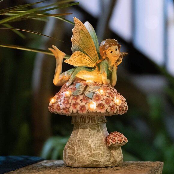 New Garden Fairy Decor Solar-Powered Flower Fairy Statue for Patio Yards Lawn