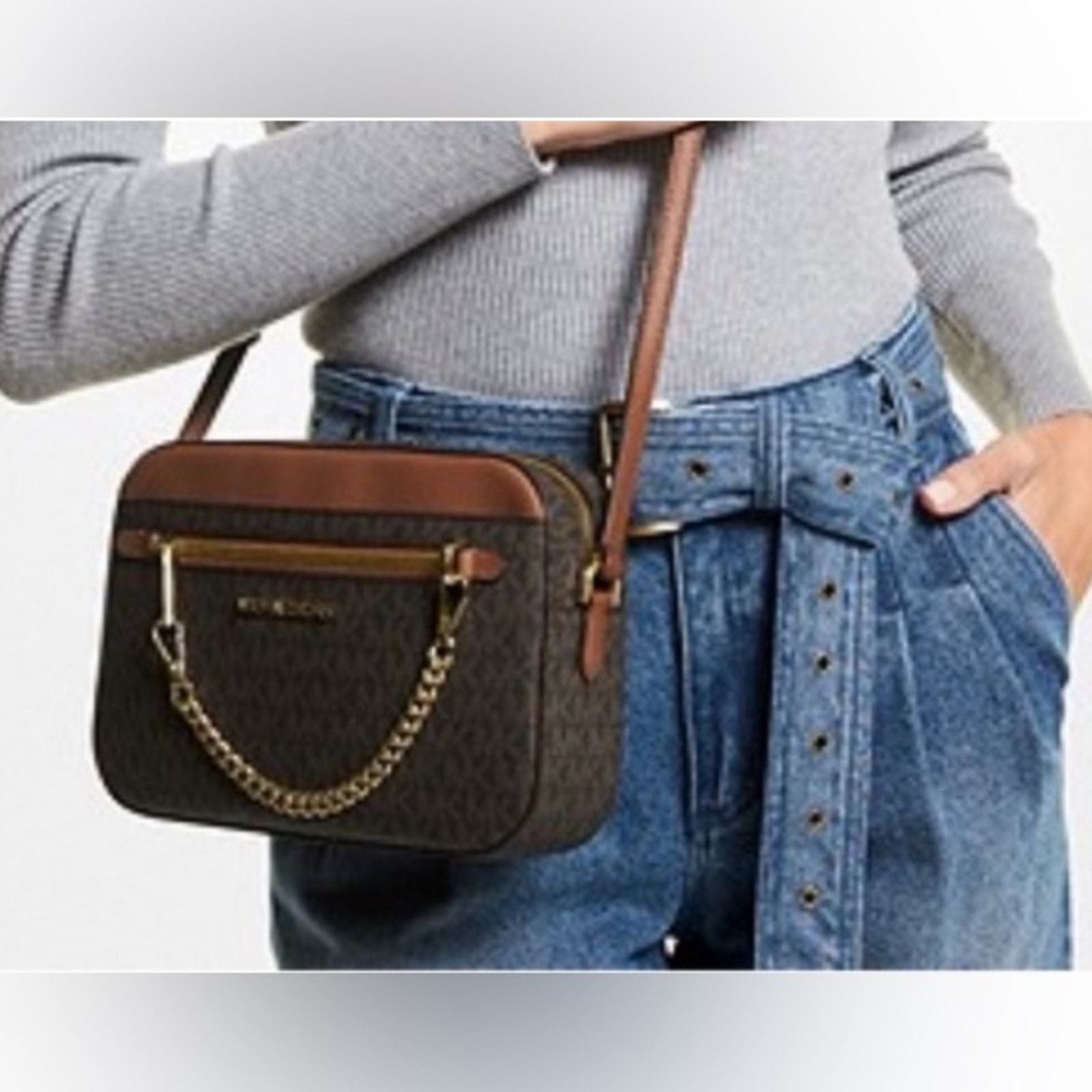 Michael Kors Brown /Tan Jet Set Large Logo Crossbody Bag NWT