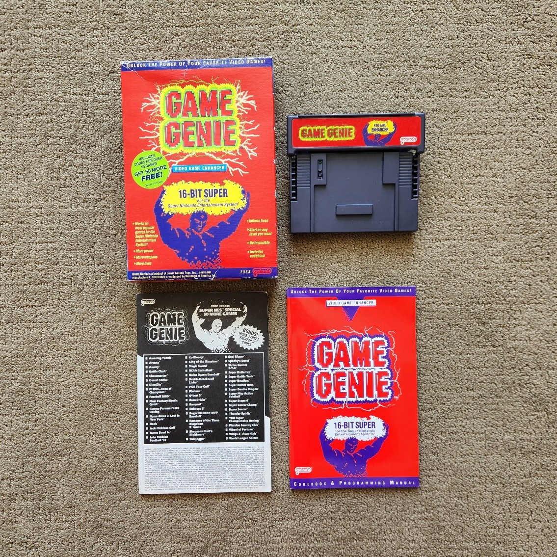 Super Nintendo SNES Galoob Game Genie 16-Bit - Complete in Box CIB w/ Code Book