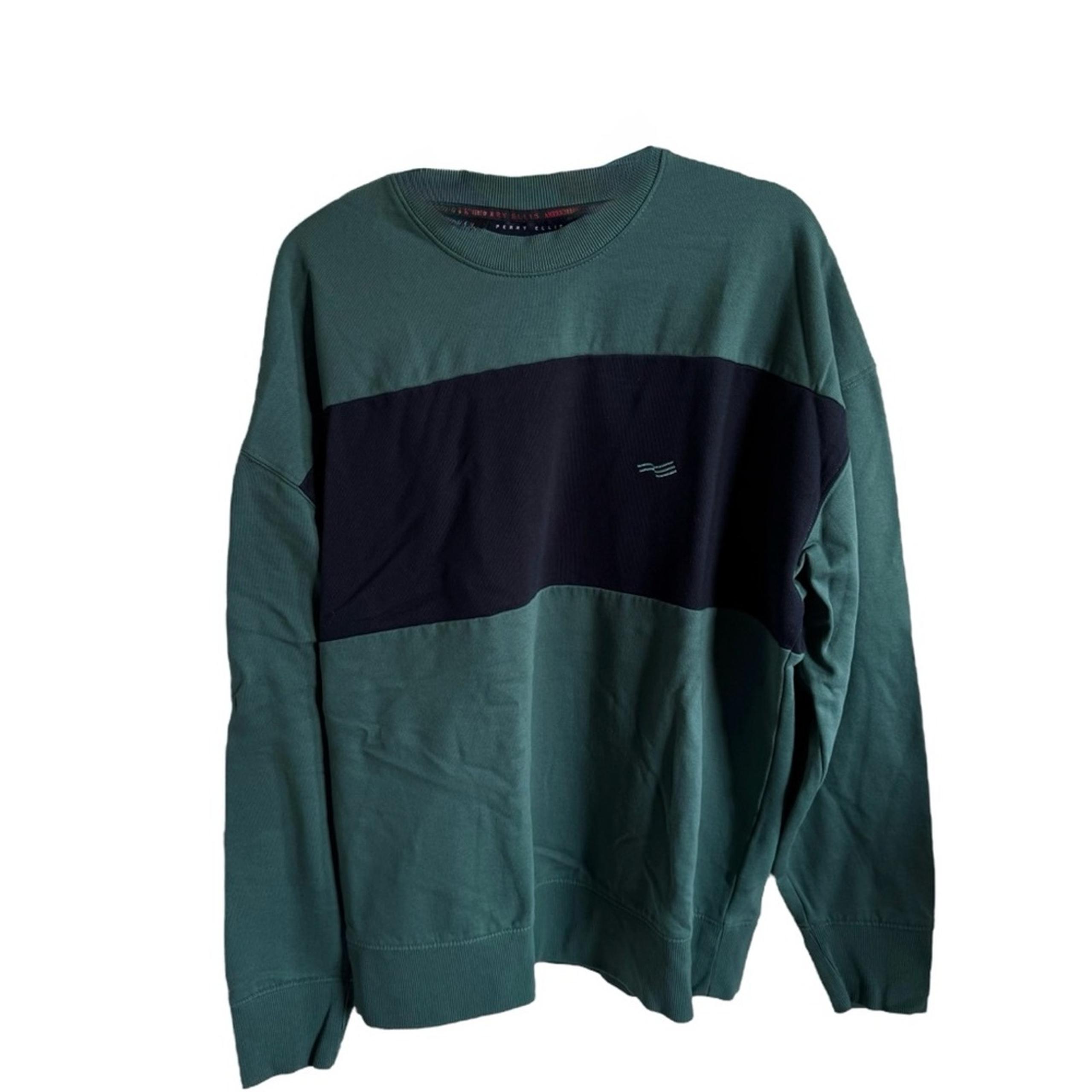 Perry Ellis Green and Navy Blue Sweatshirt Casual Color-Block Design Mens L
