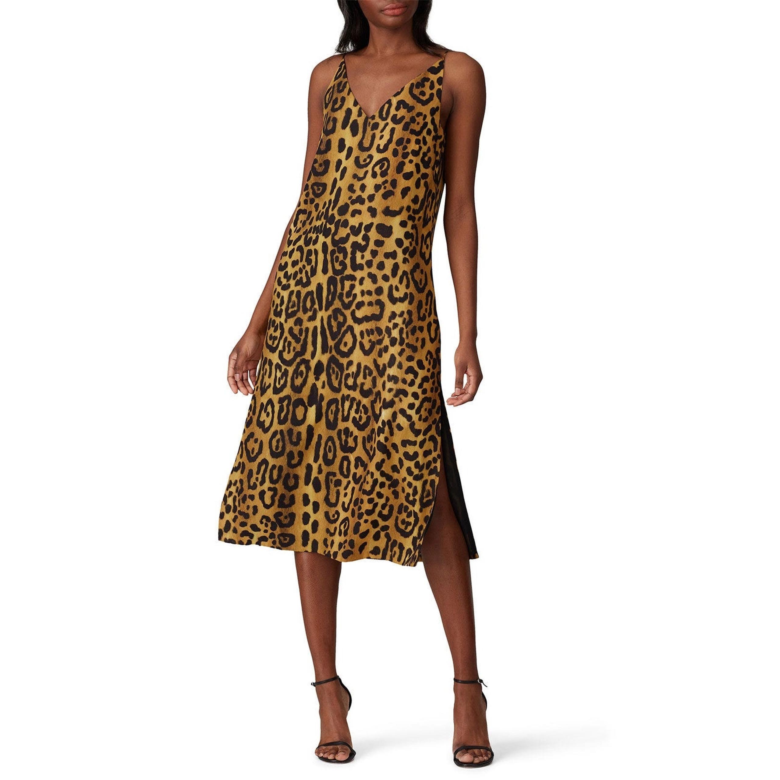 ADAM LIPPES Cami Midi Dress Women's 6 Leopard Print V-Neck Strappy Pullover RTR