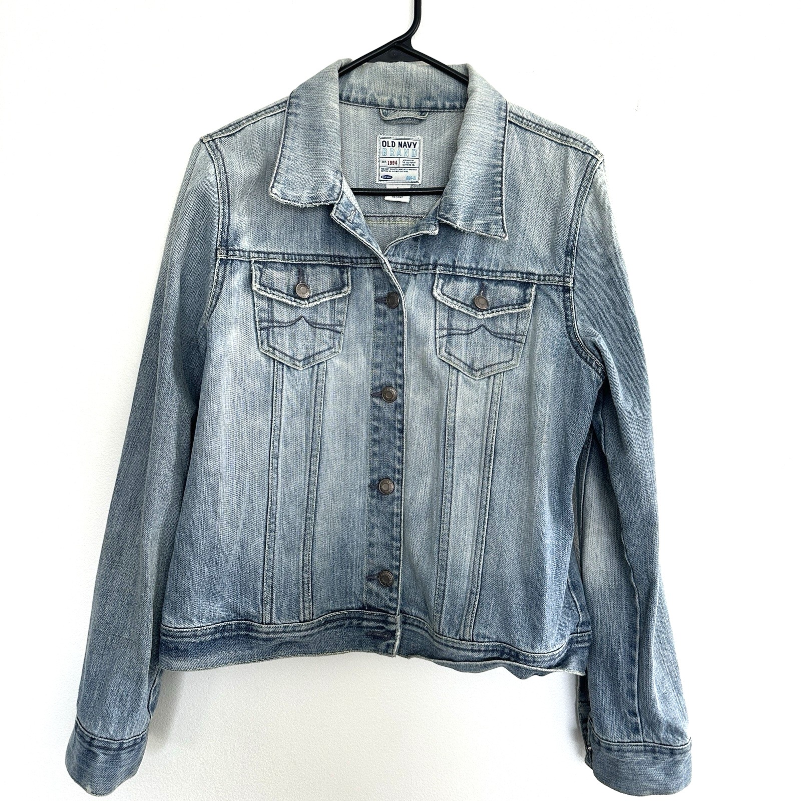 Vintage Old Navy Jean Jacket Large Denim Light Wash Stretch Western Trucker