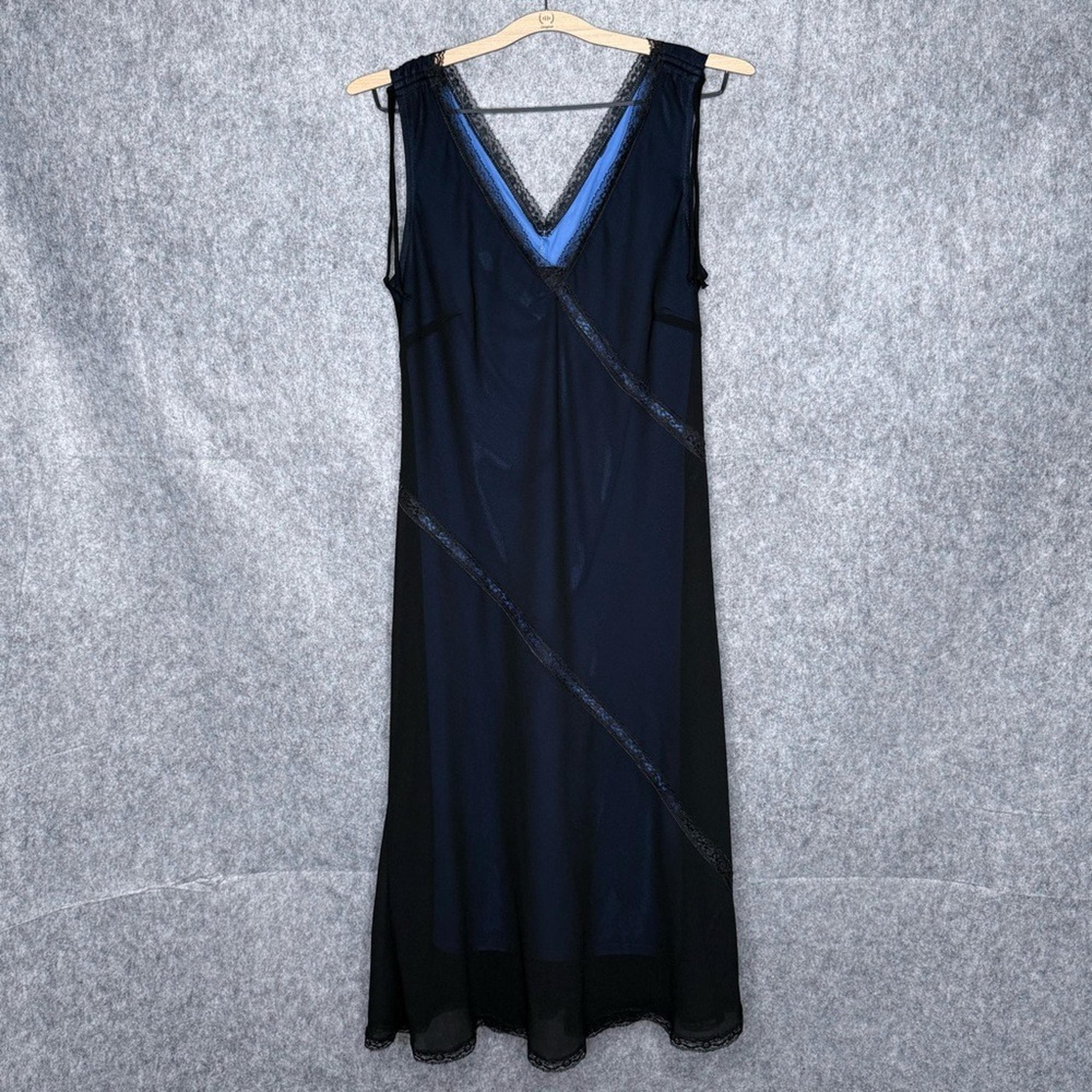 Zinc 90s Elegant Black Sleeveless Dress w/ Blue Lining- Sz L