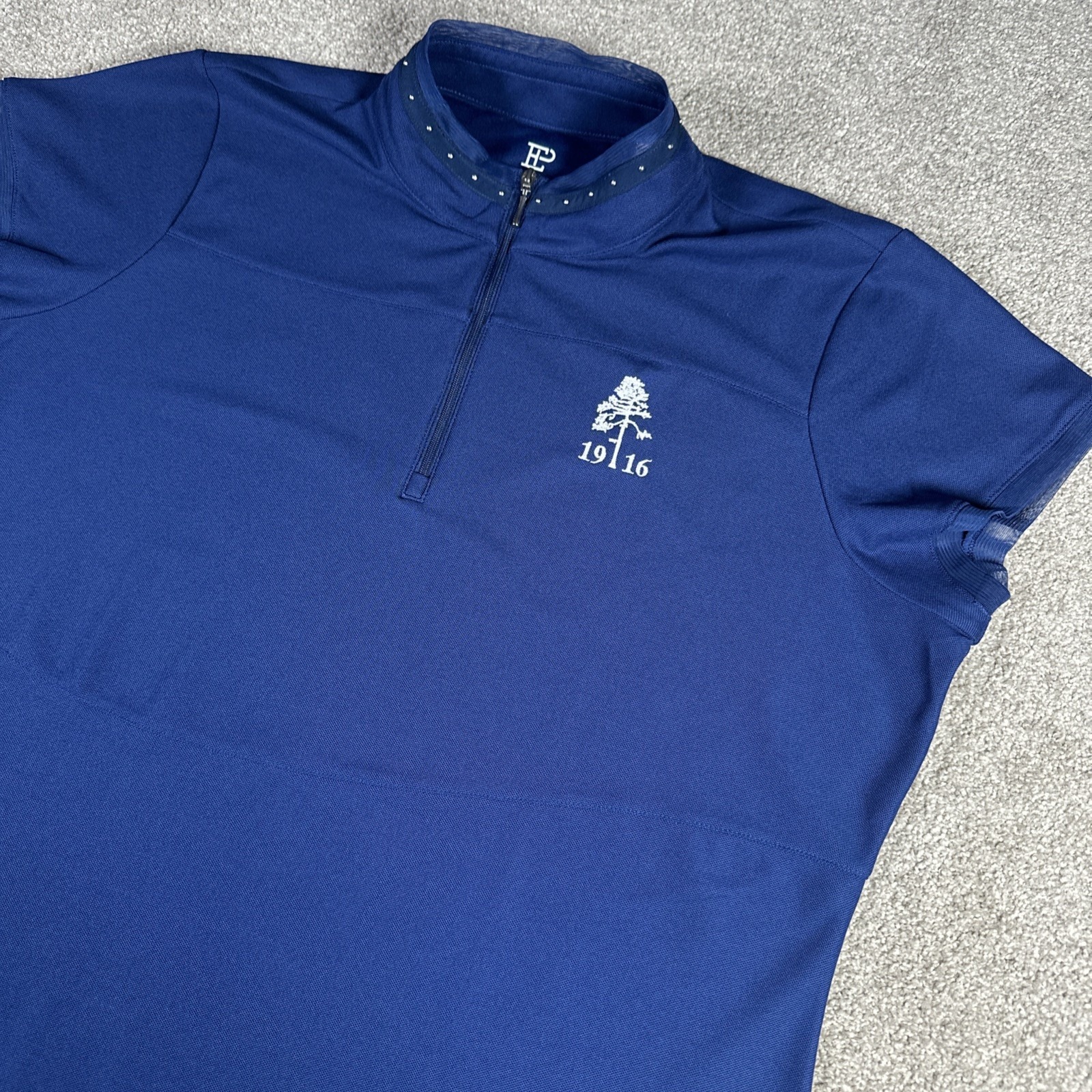 EP New York XLarge Women's Zip Mock Polo Shirt Cut-Out 1/4 Zip Top Blue Studs