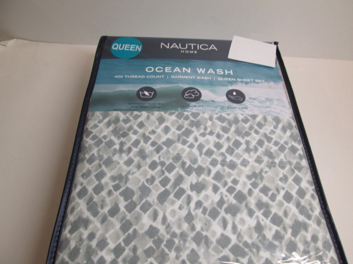 Nautica Home Ocean Wash Queen Sheet Set 400 TC Garment Washed ~ Gray Pebbles