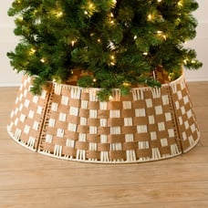 Kirklands Neutral Checkered Christmas Tree Collar skirt, 28 in.