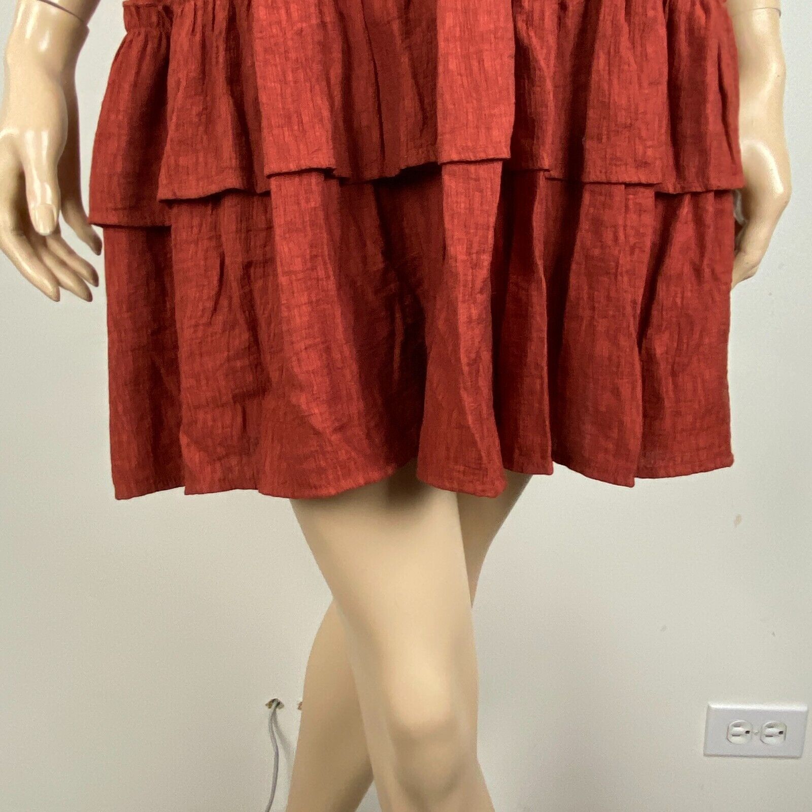 Francesca's Blue Rain Ruffle Rusty Orange Women's Size Small Boutique Dress