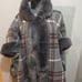 Plaid Rex rabbit fur trim Oversized Cloak Pancho Cape with hood