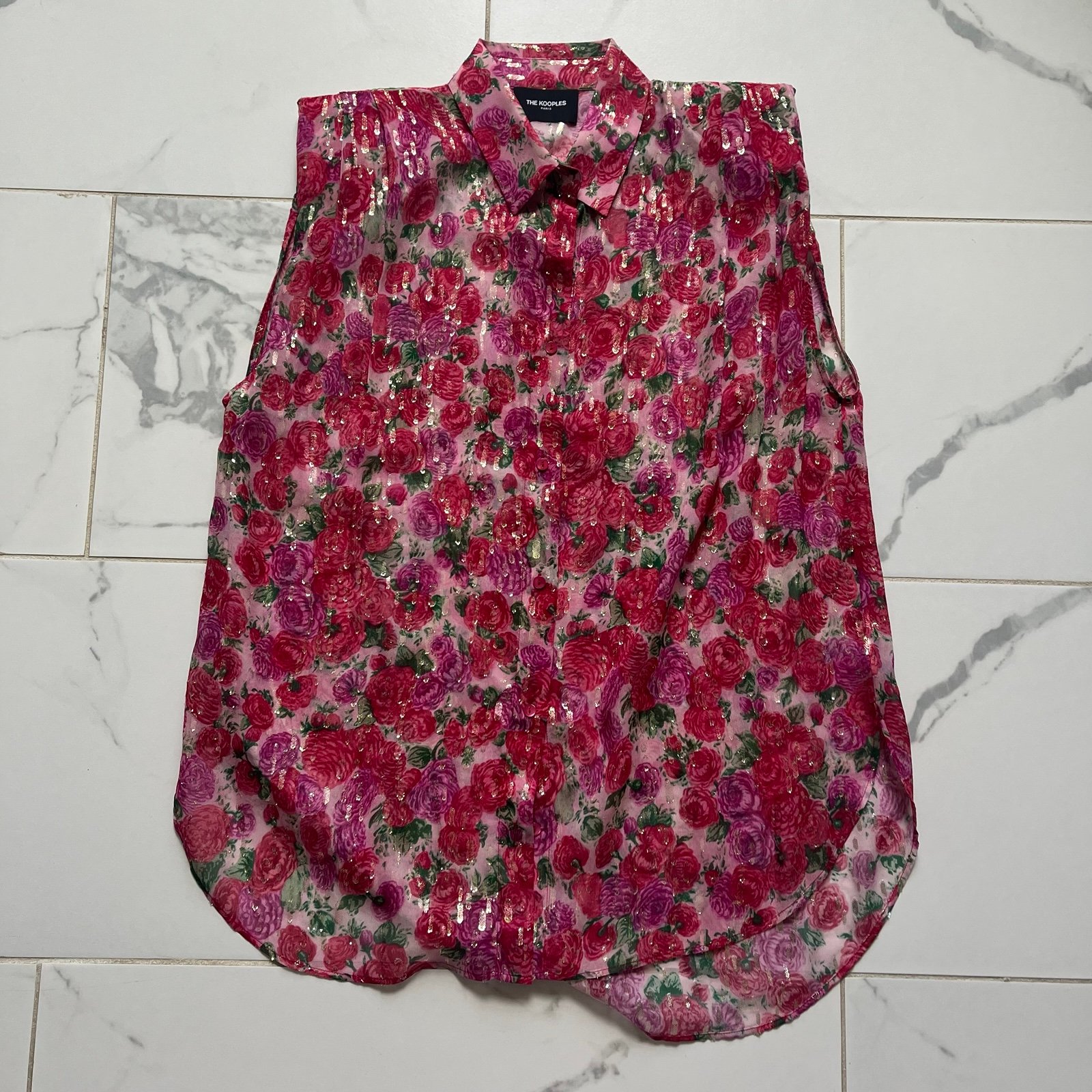 The Kooples Sleeveless Silk Button Down Tank Top size 3