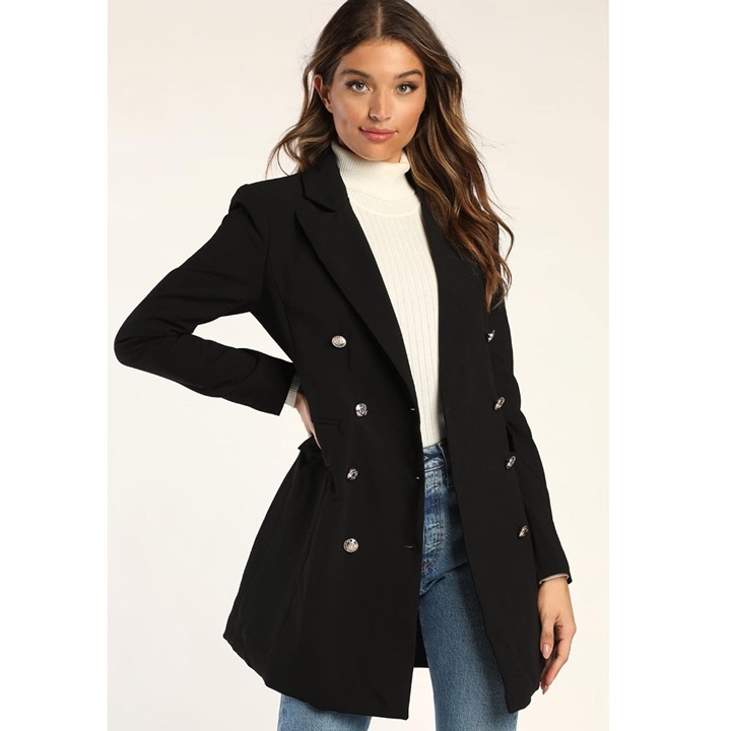 Lulus Captain’s Blog Black Double-Breasted Coat Size Small Neutral Jacket