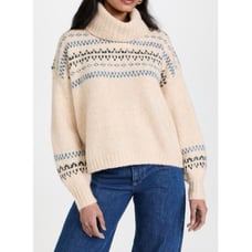 Madewell Somervell Fair Isle Turtleneck Sweater Womends Small Cream Knit Crop