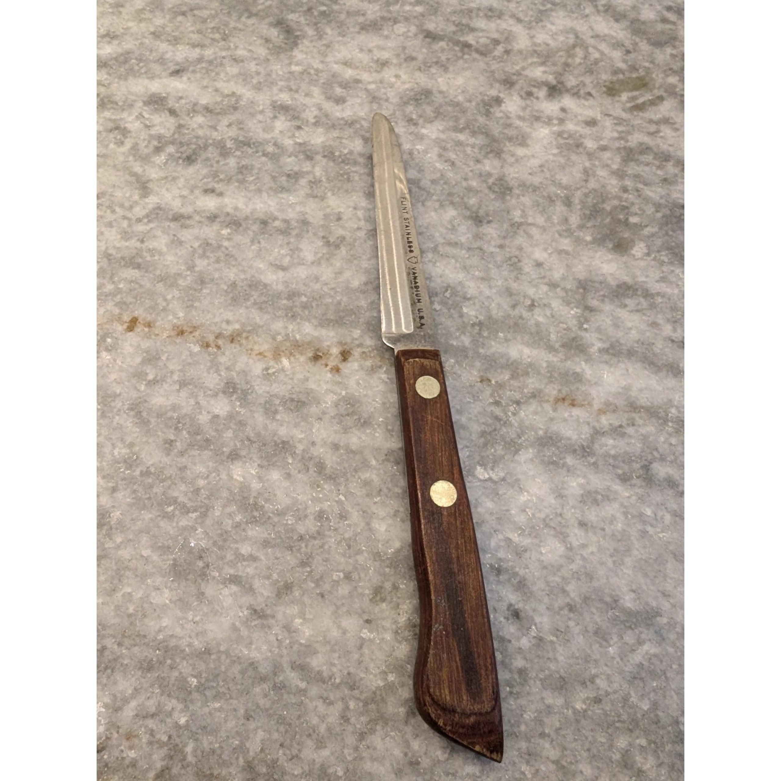 Flint Stainless Vanadium U.S.A. Vintage Paring? Knife 7" With Wood Handle