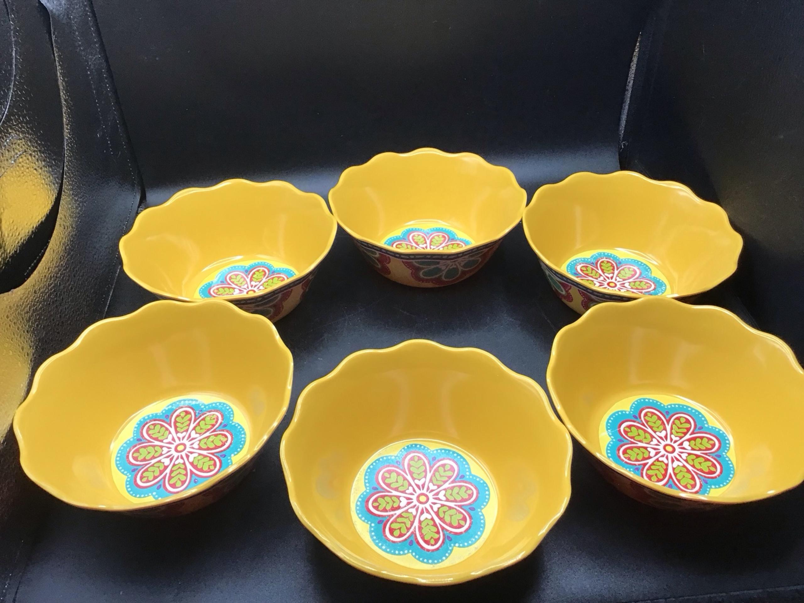 Lot 6 Melamine Pier 1 Imports Bowls Yellow Sunny Floral Dishwasher Safe Bowl Set