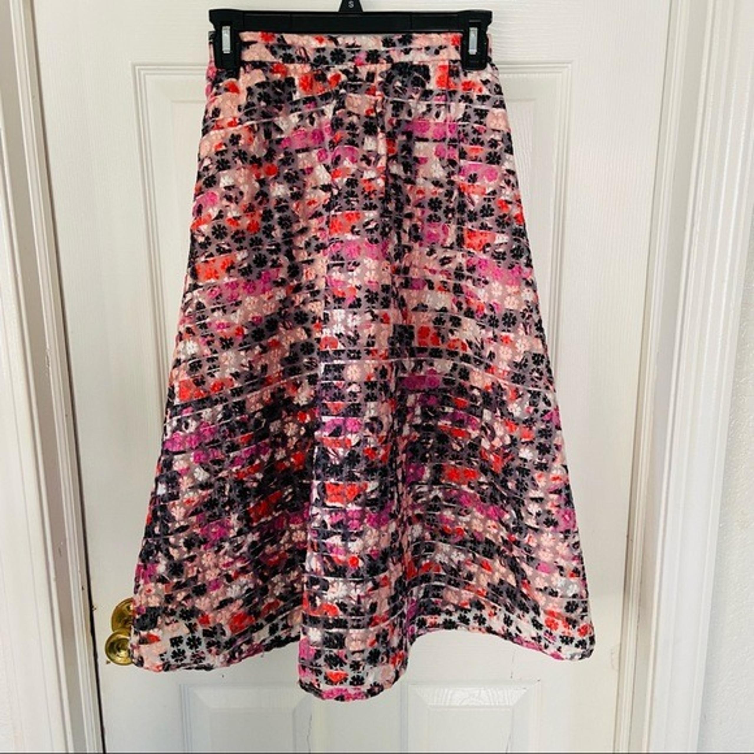 SAM EDELMAN pink mesh colorful floral spring a line full midi skirt Size 0