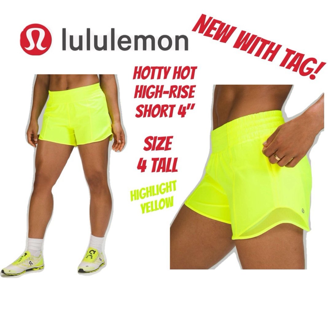 HIGHLIGHT YELLOW ✨ Lululemon Hotty Hot High-Rise Short 4 — NEW WITH TAG
