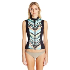SEAFOLLY Women's Black Teal Green Standard Kasbah Scuba Sunvest Rashguard Large